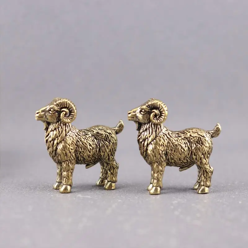 Animal Ram Retro Goat Miniatures Figurines Brass Small Statue Desktop Ornaments Vintage Home Decorations Crafts Accessories