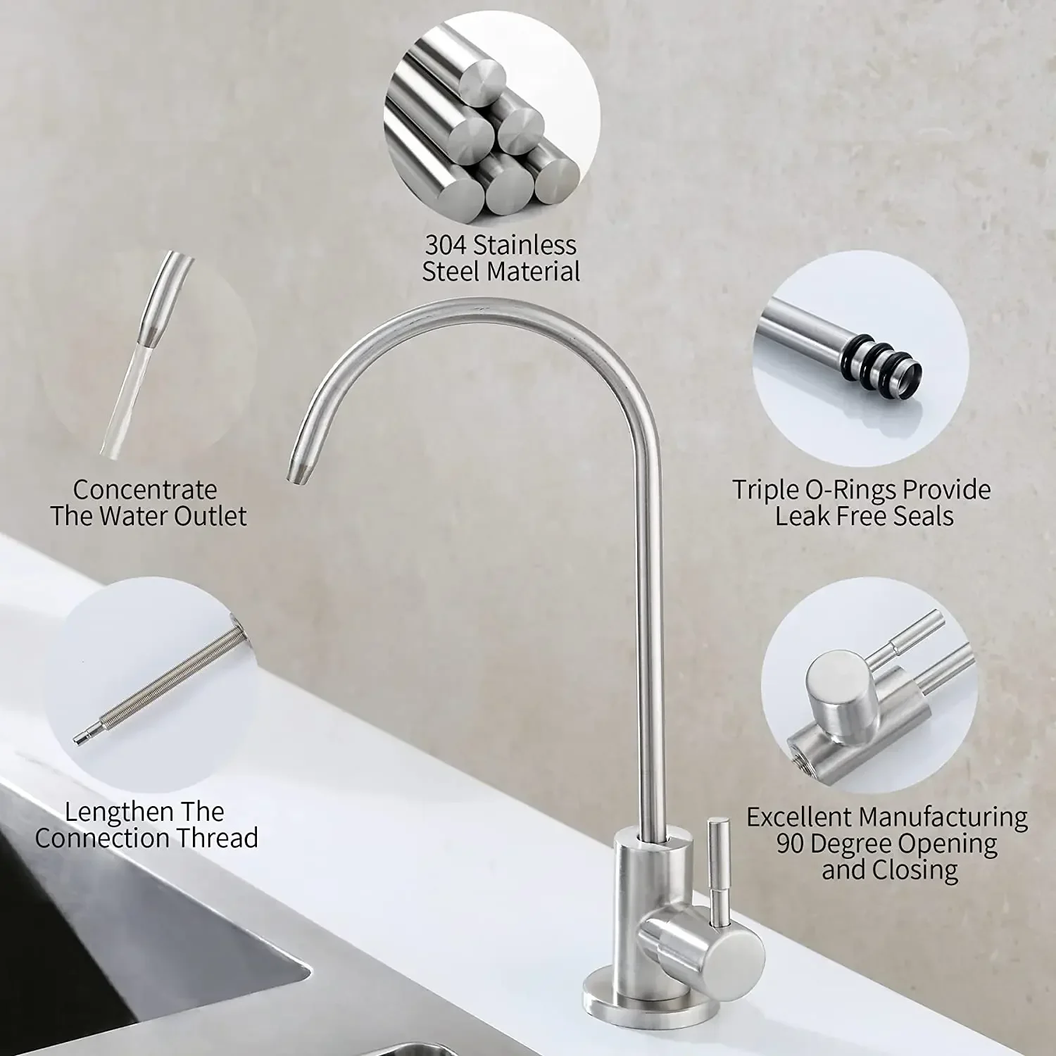 Water Purifier Faucet, Lead-Free Filtered Faucet Fits Reverse Osmosis Units or Water Filtration System Kitchen RO Faucet