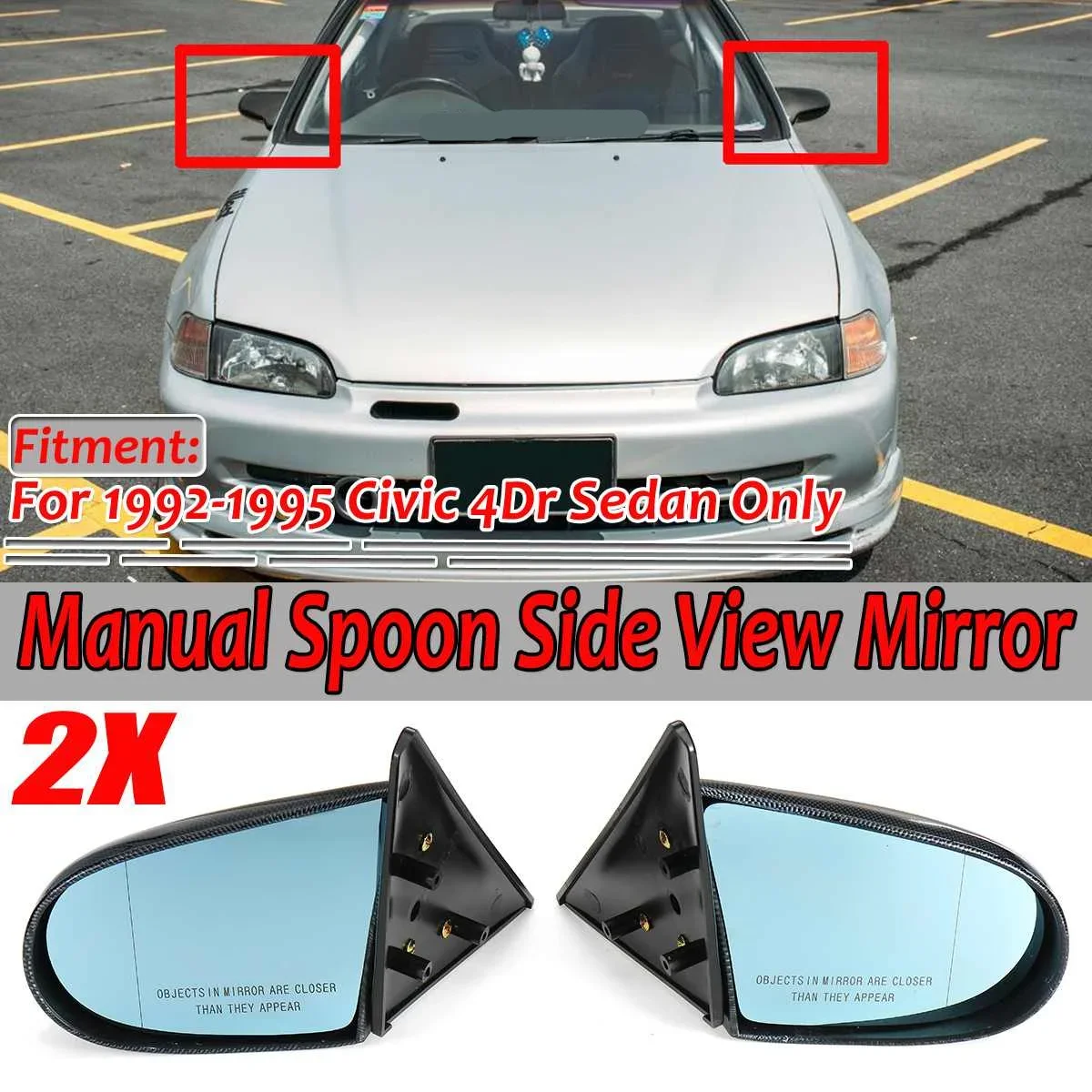 For Honda Civic 4Dr Sedan 1992-1995 Car Rearview Mirror Manual Adjustable Spoon Style Car Rear View Side View Mirror