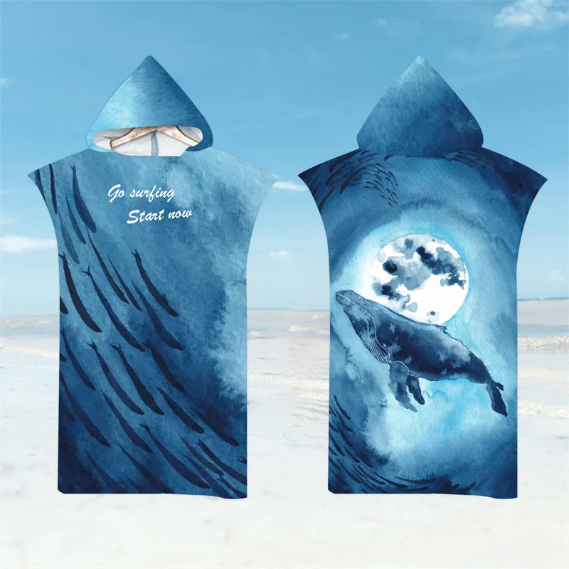 Shark Bathrobe Beach Towel In Deep Sea Animals Quick-Drying Bath Towel Lightweight Hooded Cloak Swim Surf Adult Women Men Poncho