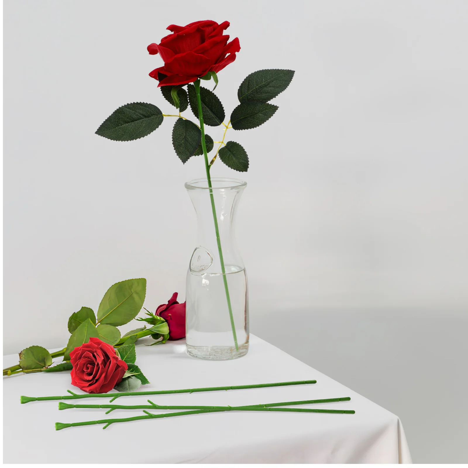

50 pcs Diy Flower Green Artificial Flower Head Accessory Short Stem Arrangement Supplies Floral Stem Wire Craft Rose Carnation