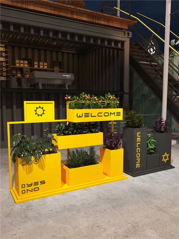 Internet famous outdoor urban landscape commercial street metal partition flower trough industrial wind flower box flower bed