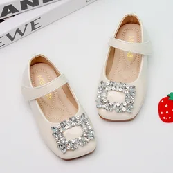 Girls Leather Shoes Chic Korean Style Rhinestones Buckle Little Big Kids Princess Mary Jane Children Fashion Dress Flats Sweet