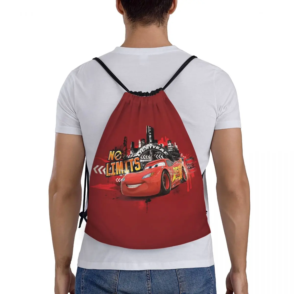 กระเป๋าเป้สะพายหลังแบบผูกเชือกลาย Mcqueen tas GYM สปอร์ตสำหรับผู้หญิงผู้ชายรถยนต์