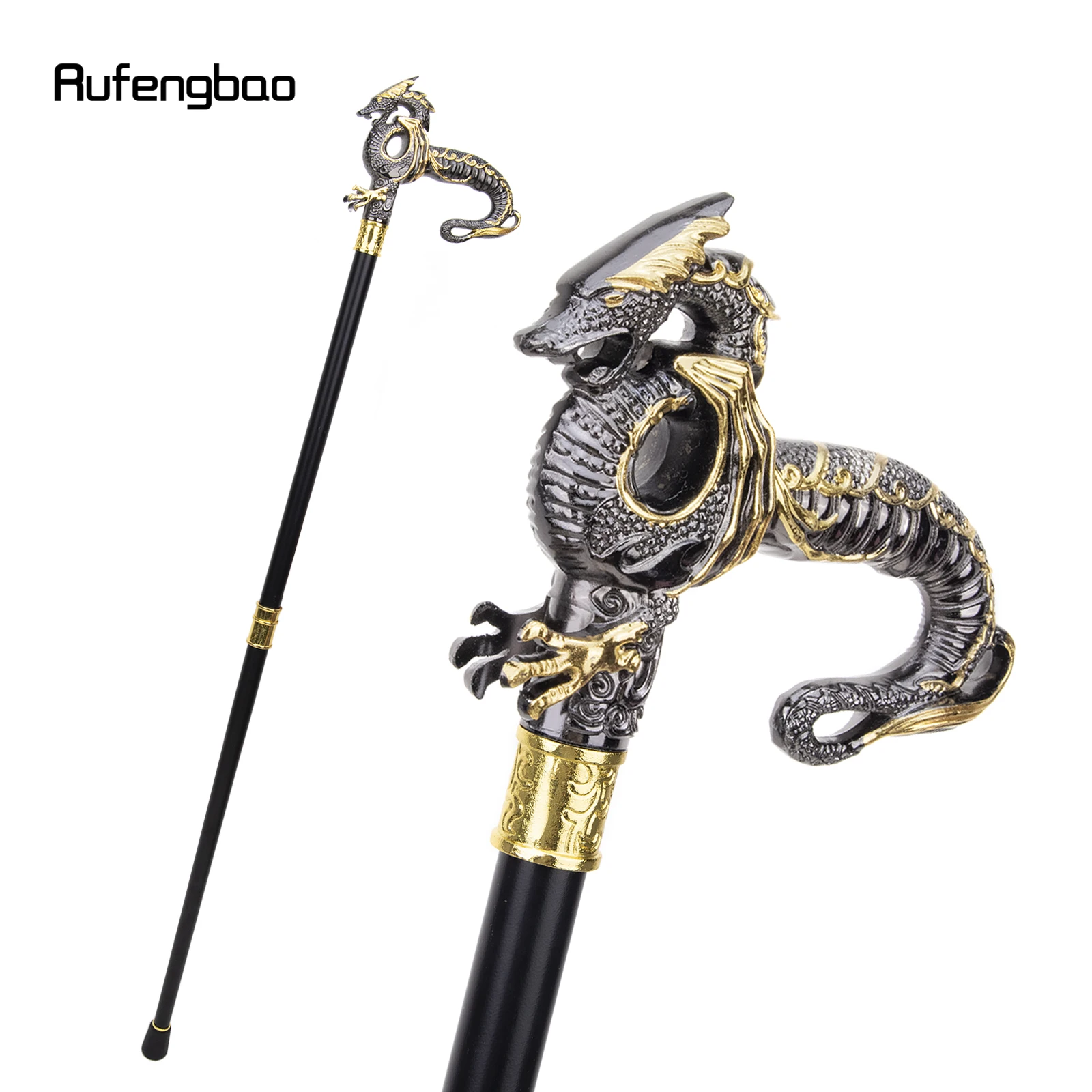 Gold Black Luxury Dragon Walking Cane Fashion Decorative Cane for Halloween for Cosplay and Parties, for Cosplay & Party 93cm