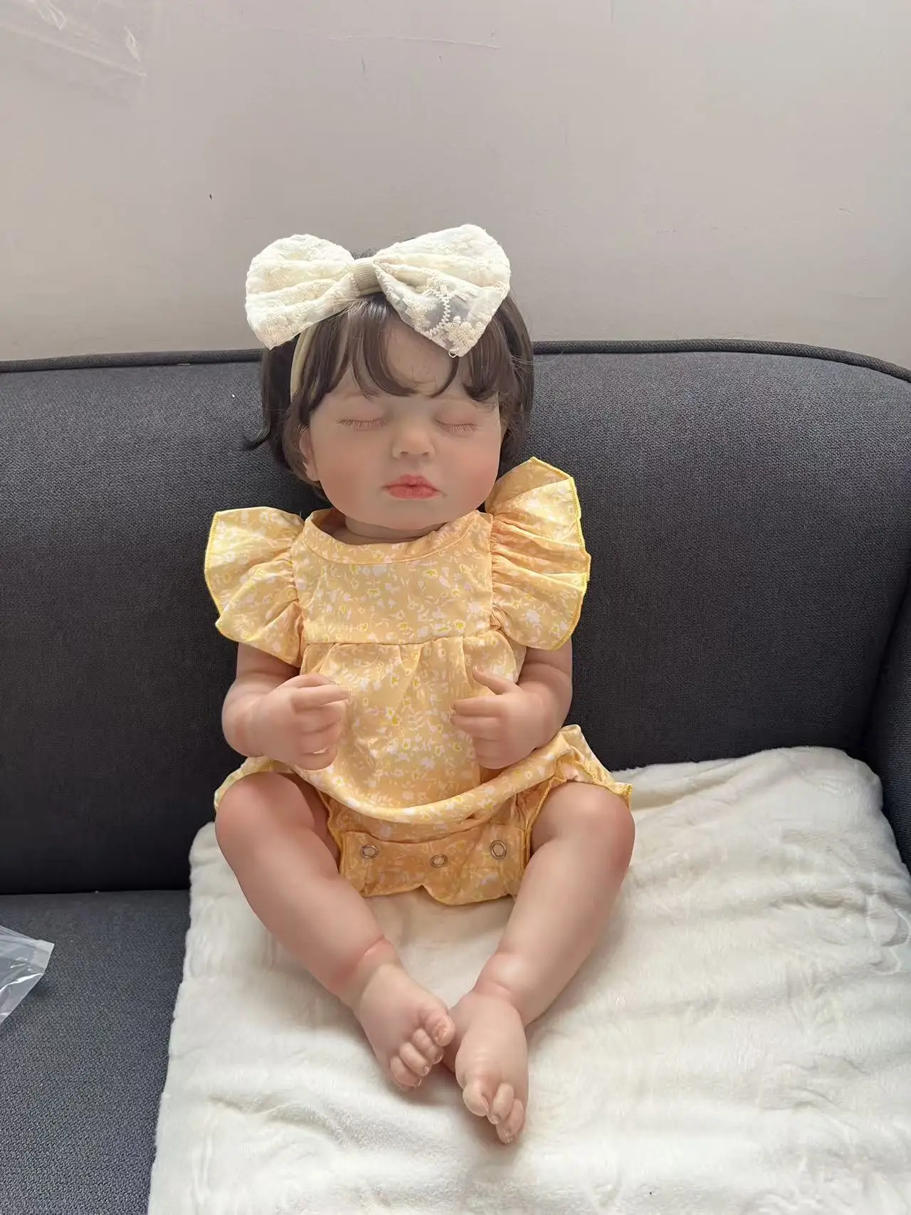 19-calowa silikonowa lalka Reborn LouLou, śpiąca, ręcznie malowana, skóra 3D z widocznymi żyłkami, Muñeca Bebe, zabawki dla dziewczynek