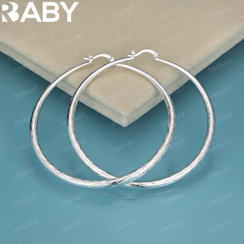 

URBABY 925 Sterling Silver 68mm Scales Texture Hoop Earrings for Woman Anniversary Gift Popular wild Fashion party Jewelry