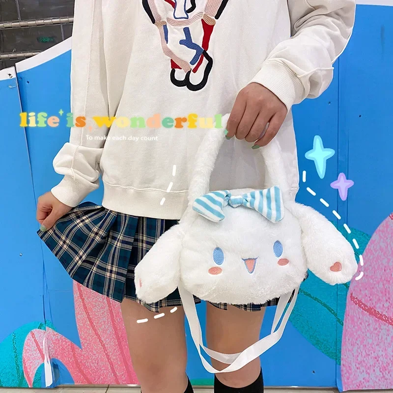 Sanrio Cinnamoroll Cute Plush Fashion Handbag 2023 New Cartoon Multicolor Furry Small Shoulder Bag Messenger Bag Backpack Wallet