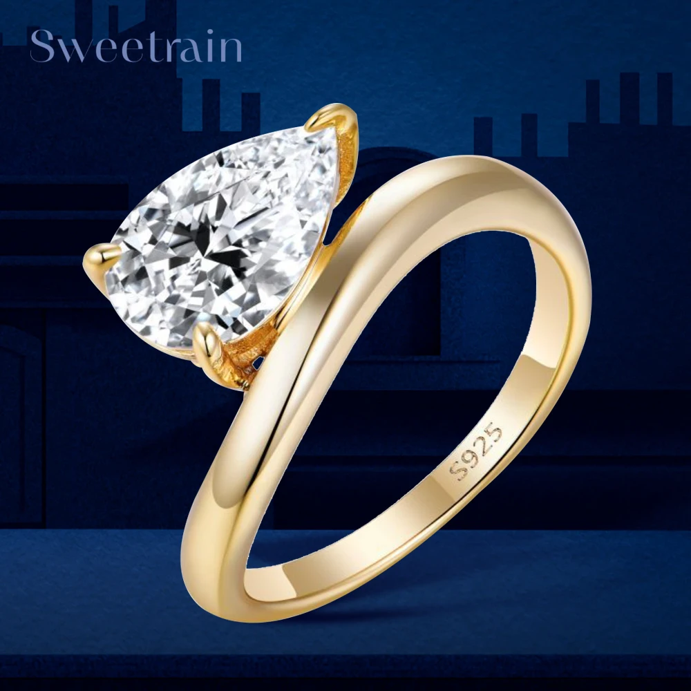 

Кольцо Sweetrain с муассанитом 1.5 карата, цвет D, чистота VVS1, грушевидная огранка, в форме капли, из стерлингового серебра 925 пробы, для женщин, для свадьбы и помолвки