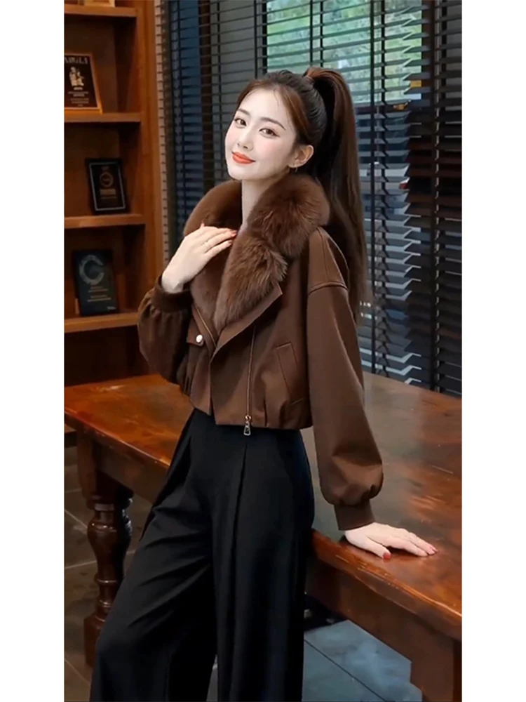 

Утепленная хлопковая куртка для женщин, корейский стиль, с плюшевым воротником, на молнии, с длинными рукавами, для похудения, зимнее пальто