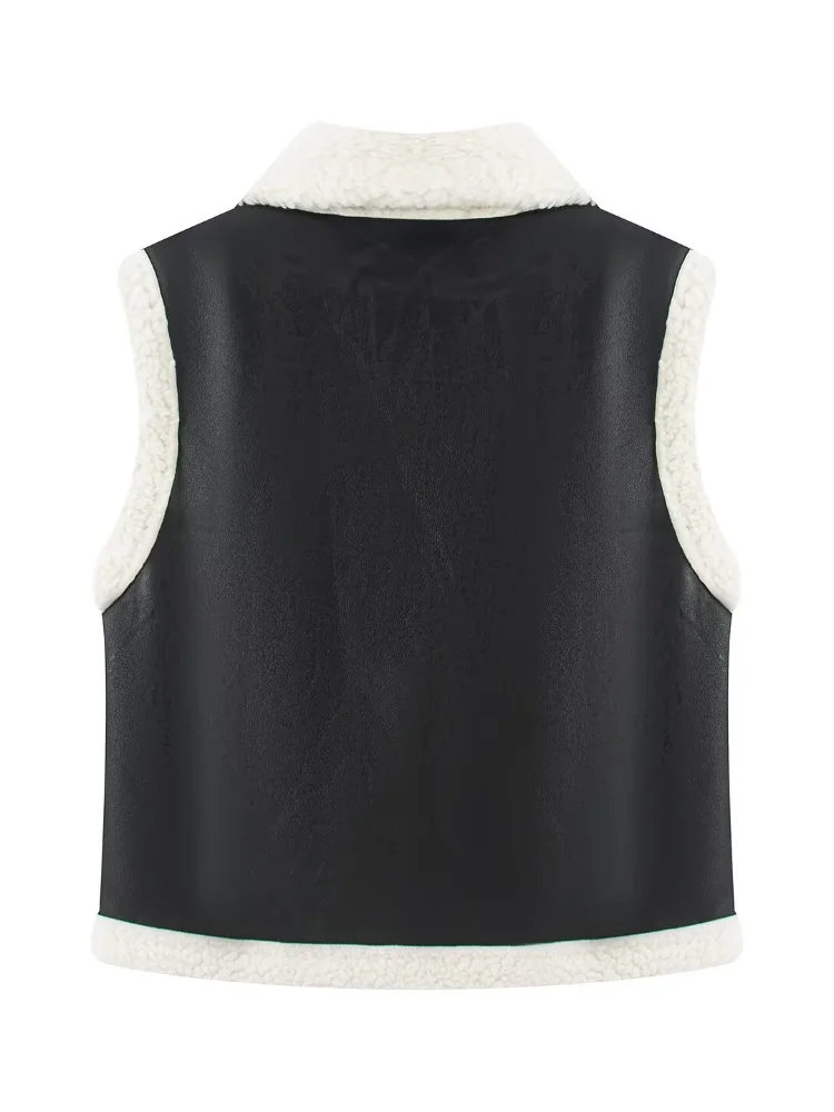 التباين لامب التلبيب سترة صوف المرأة عادية الخامس الرقبة أكمام واحدة الصدر قصيرة أفخم سترات 2026 سيدة الشتاء الشارع ارتداء جديد #1