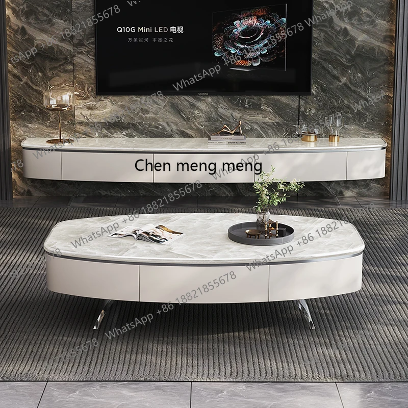 

Ice age luxury stone coffee table TV cabinet combination white ice jade natural marble living room coffee table