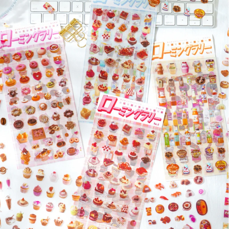 6pcs/set Kawaii Retro Japanese Snack Sicker for DIY Decor Scrapbook Journal Sweet Cake Snack Stationery Sticker Student Supplies