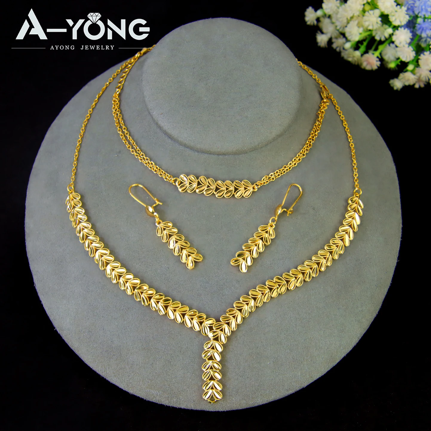 Luxuriöses Dubai Brautschmuck-Set 21k Vergoldet Nigeria Elegante Halskette Armband Ohrringe Arabischer Frauen Party-Schmuck – Detail 30