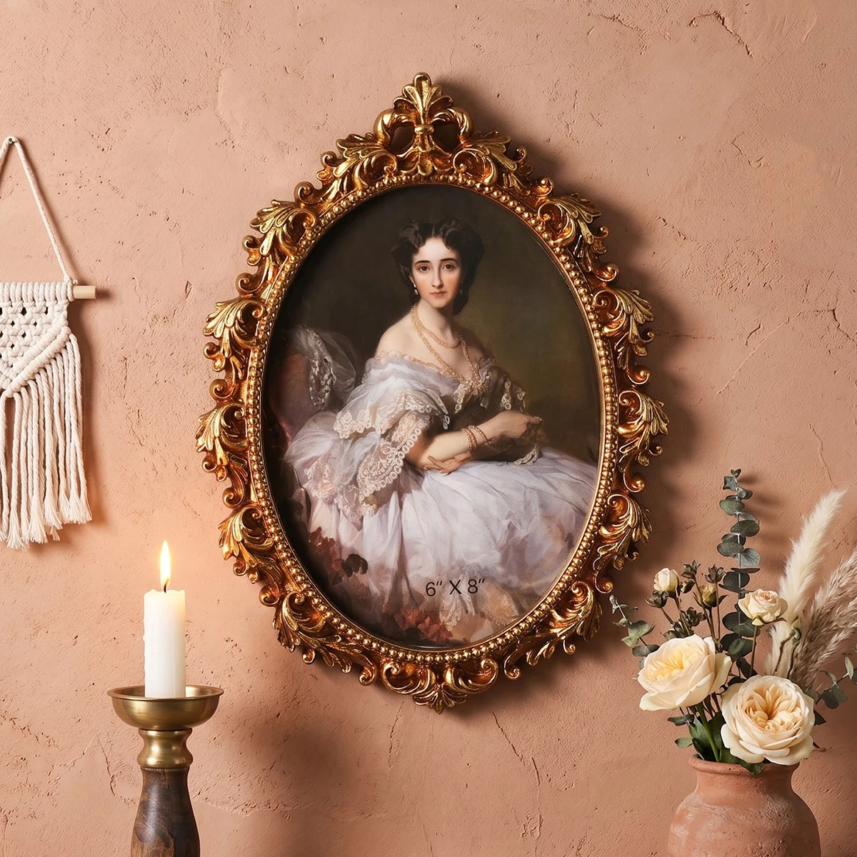 1PC, European-style Golden Three-dimensional Pattern Oval Decorative Frame, Made of Resin, as a Wall Decoration Item