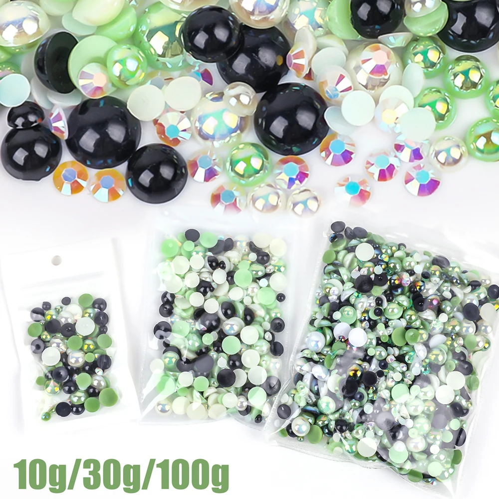 10/30g Mix Size ABS Imitation Pearls Half Round Flatback Beads AB Color Resin Rhinestones For Crafts DIY Nail Art Decoration