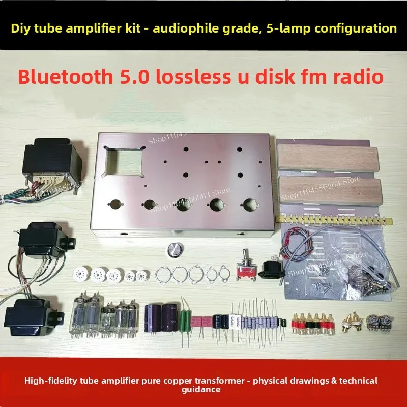 5‑Lamp Bluetooth Tube Amplifier DIY Kit, 6N2 Drive 6P1, Tube Rectifier HIFI Audio Amp
