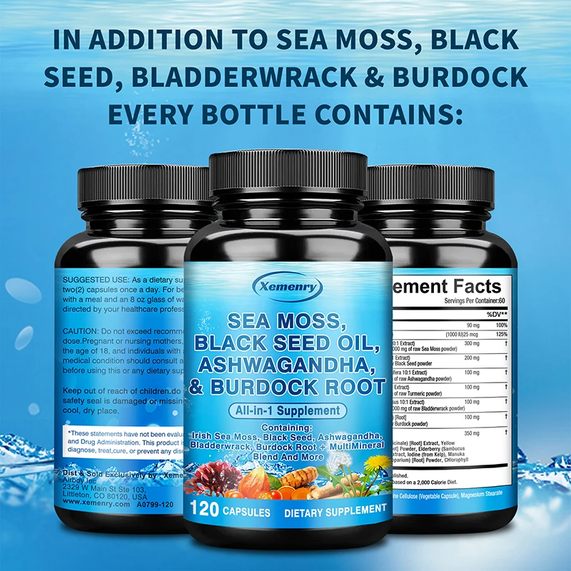 Sea Moss, Black Seed Oil, Ashwagandha & Burdock Root - for Immune System Skin Energy Support