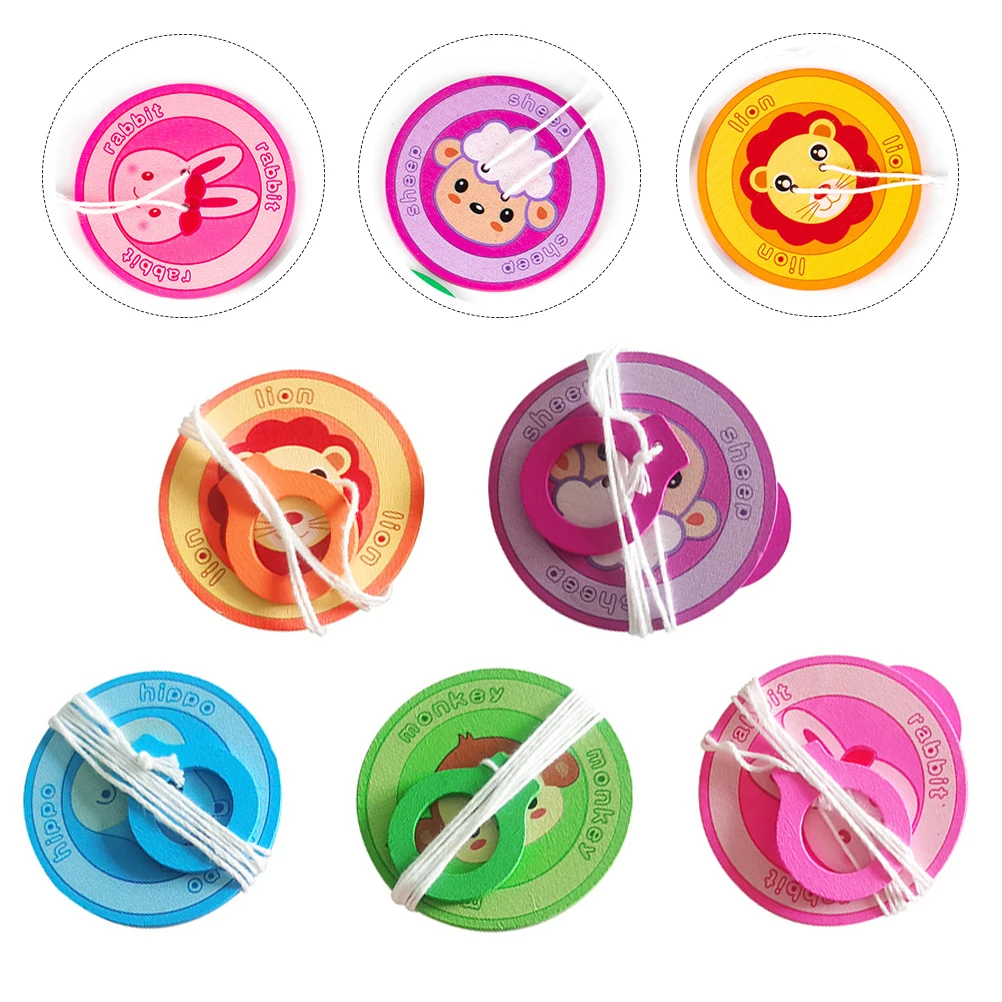 5pcs Pull String Peg-Tops Bright Color Wooden Kids Educational Early Learning Turntable Plaything For Children
