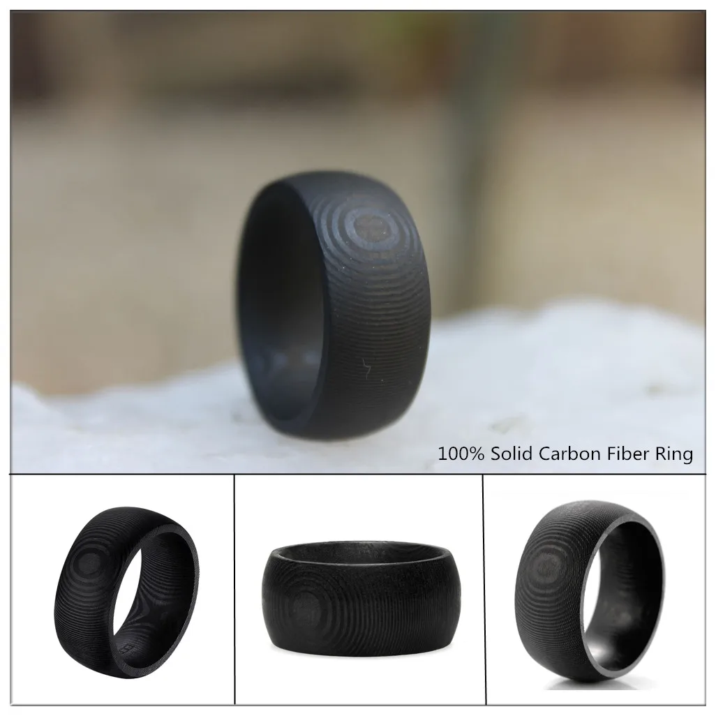 11mm Width Men\'s Domed 100% Carbon Fiber Wedding Ring with Tree Rings Pattern