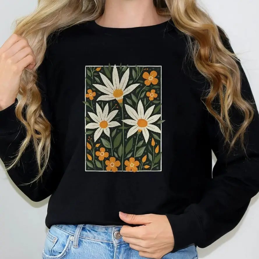 

Unisex Sweatshirt Long Sleeves Casual Hoodies Stylish Pullover Daily Wear Multiple Colors Versatile Hand Drawn Flowers Plants