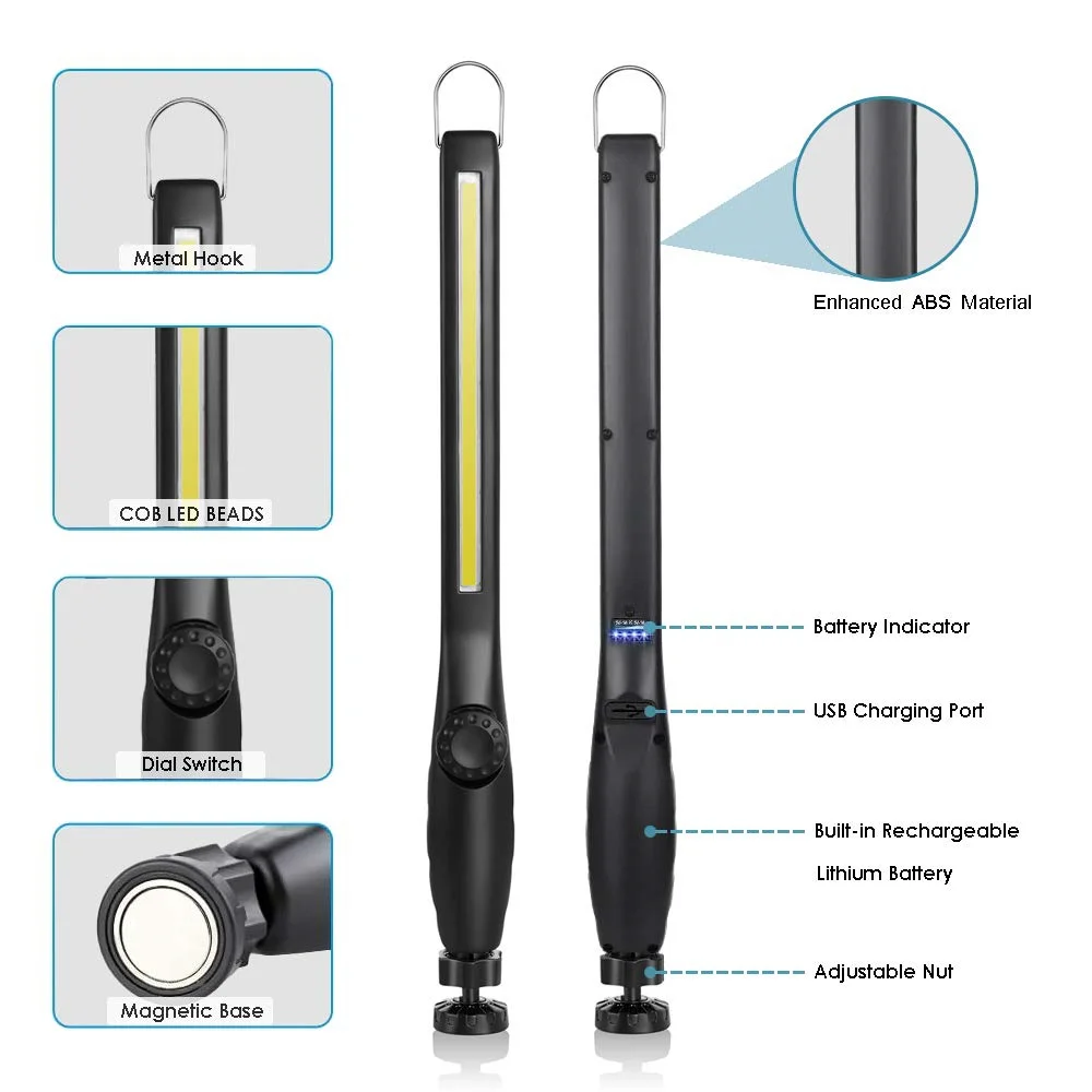 Portable LED Flashlight Work Light With Magnet and Hook Torch USB Rechargeable Outdoor Camping Car Repair Work Searchlight Lamp