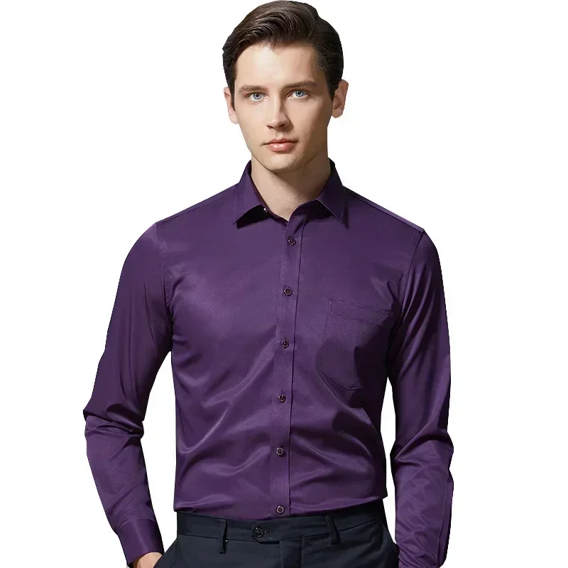 Elastic Ice Silk Shirt Men\'s Long sleeved Black Short sleeved Professional Dress Dress Shirt Business Casual Non iron Inch Shirt