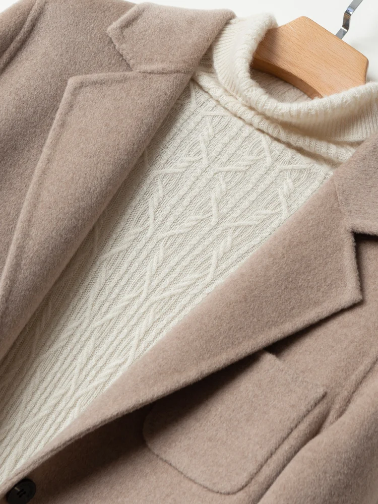 Manteau double face en cachemire pour femmes, manteau court en pure laine 100%, cardigan épais, petit col, neuf, automne et hiver