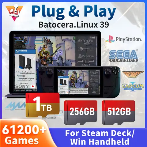 1TB Game TF Card for Steam Deck/Wins Handheld Latest Batocera 39 OS Retro Game Console with 61200 Games for PS3/PS2/PS1/PSP/MAME