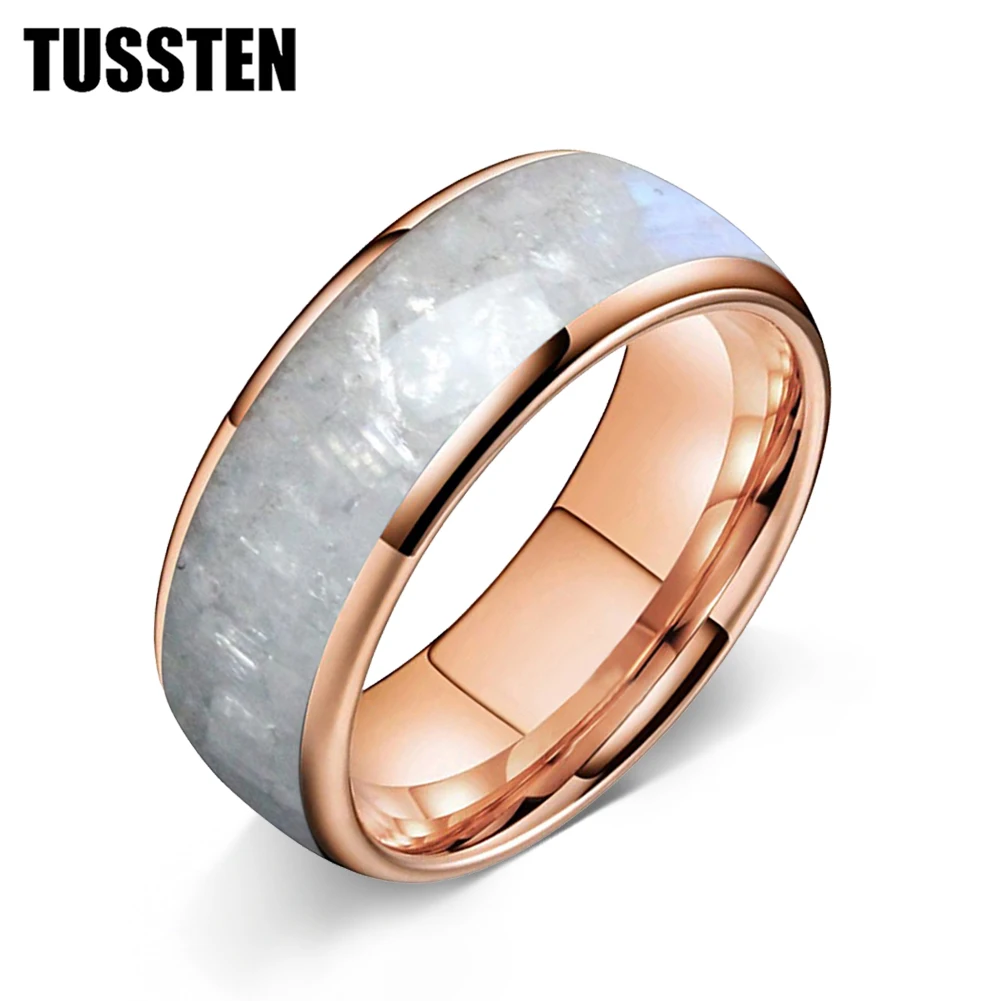 TUSSTEN 4/6/8MM Men's and Women's Wedding Tungsten Ring Dome Polishing Moonstone Inlaid Fashion New Style Comfortable Fit - view 5