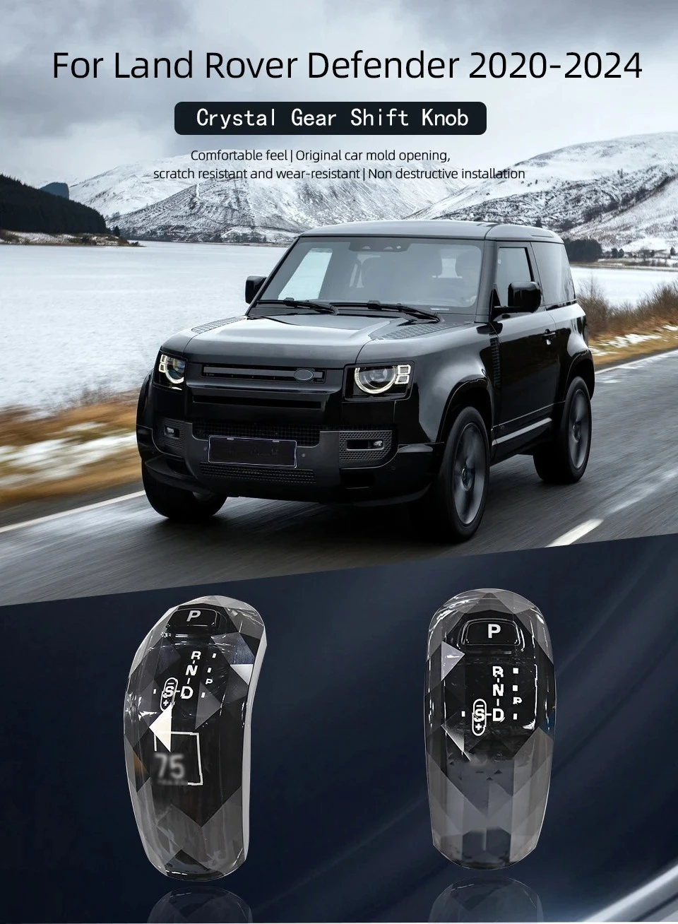 2020-2024 for Land Rover Defender 90/110/130 Crystal Stall Gear Shift Knob Crystal Glass Handle Car Interior Accessories Part