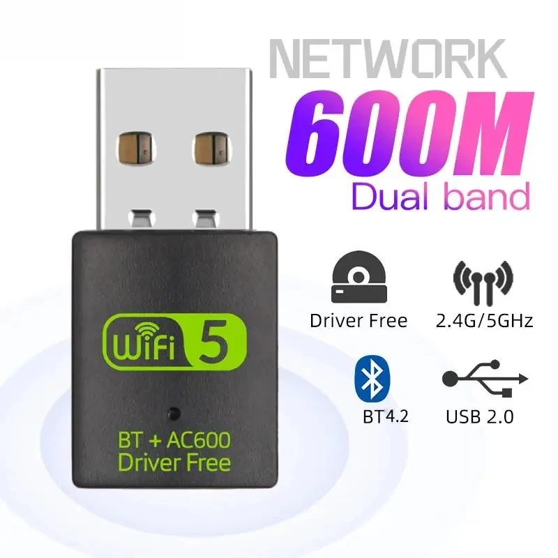 600Mbps USB WiFi Bluetooth Adapter 2 In 1 Dongle Dual Band 2.4G&5GHz USB WiFi 5 Network Wireless Bluetooth Adapter WiFi Receiver