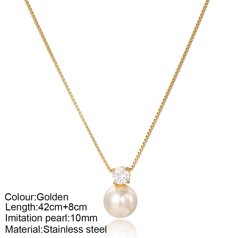Hiraeva Leicht Luxuriöse & Minimalistische Perlen- und Zirkon-Halskette für Damen — Edelstahl-Schlüsselbein-Kette mit Anhänger-Schmuck – Detail 1