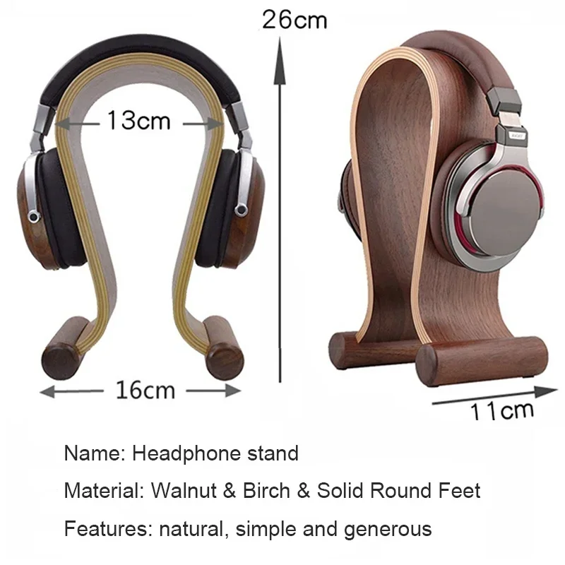 Universal Walnut Wood Headphone Stand Solid Wood Earphone Hanger Headset Holder Display Shelf for Gaming Headphones Accessories