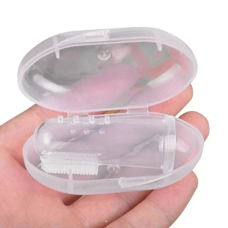 Cepillo de dientes para dedo de bebé con caja, cepillo de dientes infantil de silicona, limpieza de goma, cepillo de dientes suave para entrenamiento de dedos, cepillo de dientes para mascotas