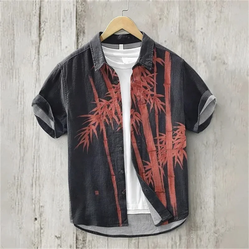 Linen men's shirt, comfortable and breathable short sleeved shirt design, men's summer Hawaiian shirt XS-5XL