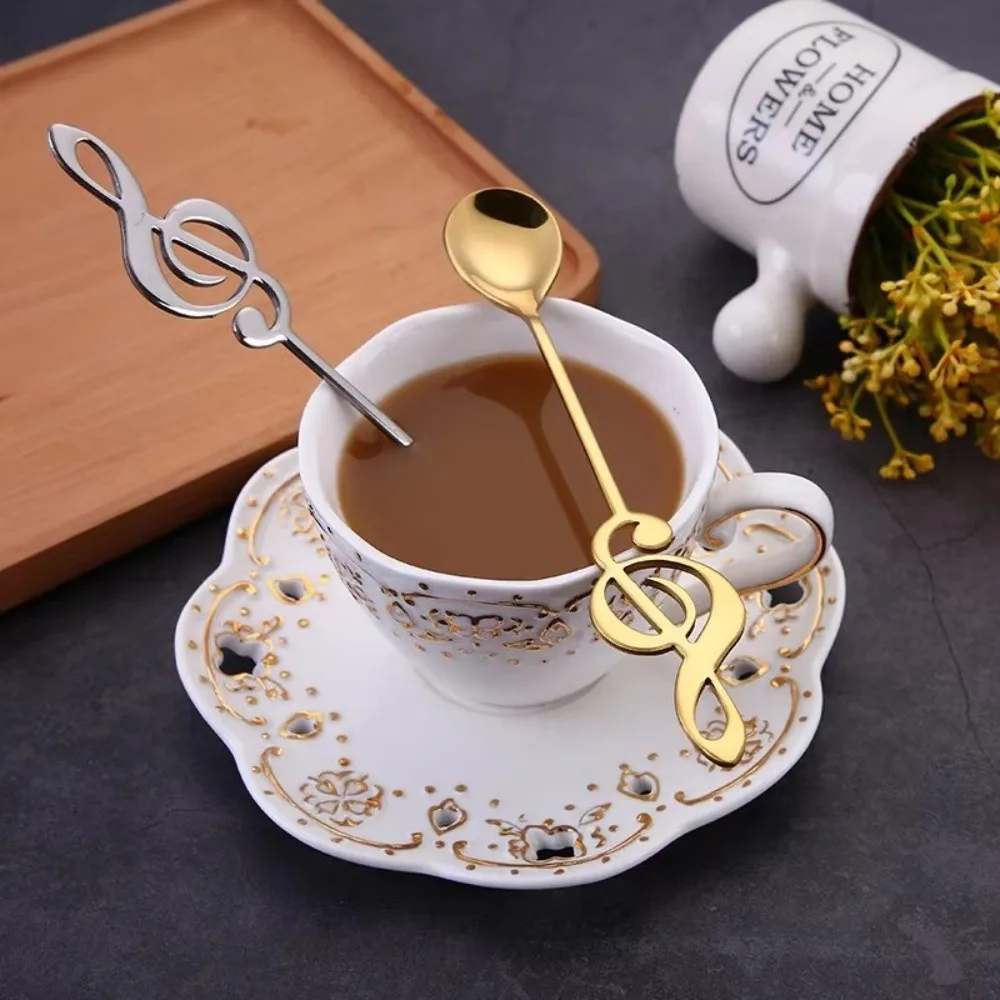 Music Bar Musical Note Spoon Ice Cream Spoon Kitchen Tableware Mug Teaspoons Dessert Tea Accessories 304 Stainless Steel