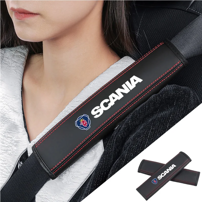 2 uds cinturón de seguridad de coche Protector de hombro de cuero de napa cinturón de seguridad para Scania K250 K280 K310 K320 K490 SERIE 93 9000
