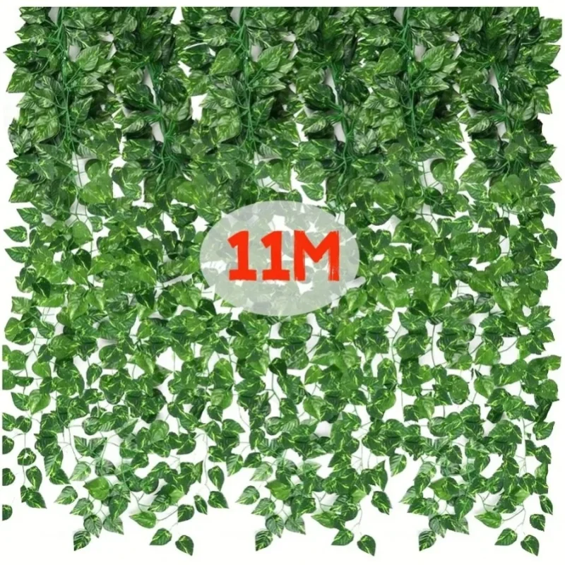 4,4/11M Künstliche Pflanze Grüne Efeu-Blattgirlande Künstliche Ranken Hängende Kräuterkette für Außenbereich DIY Garten Wanddekoration Hochzeit Party Heim-Deko