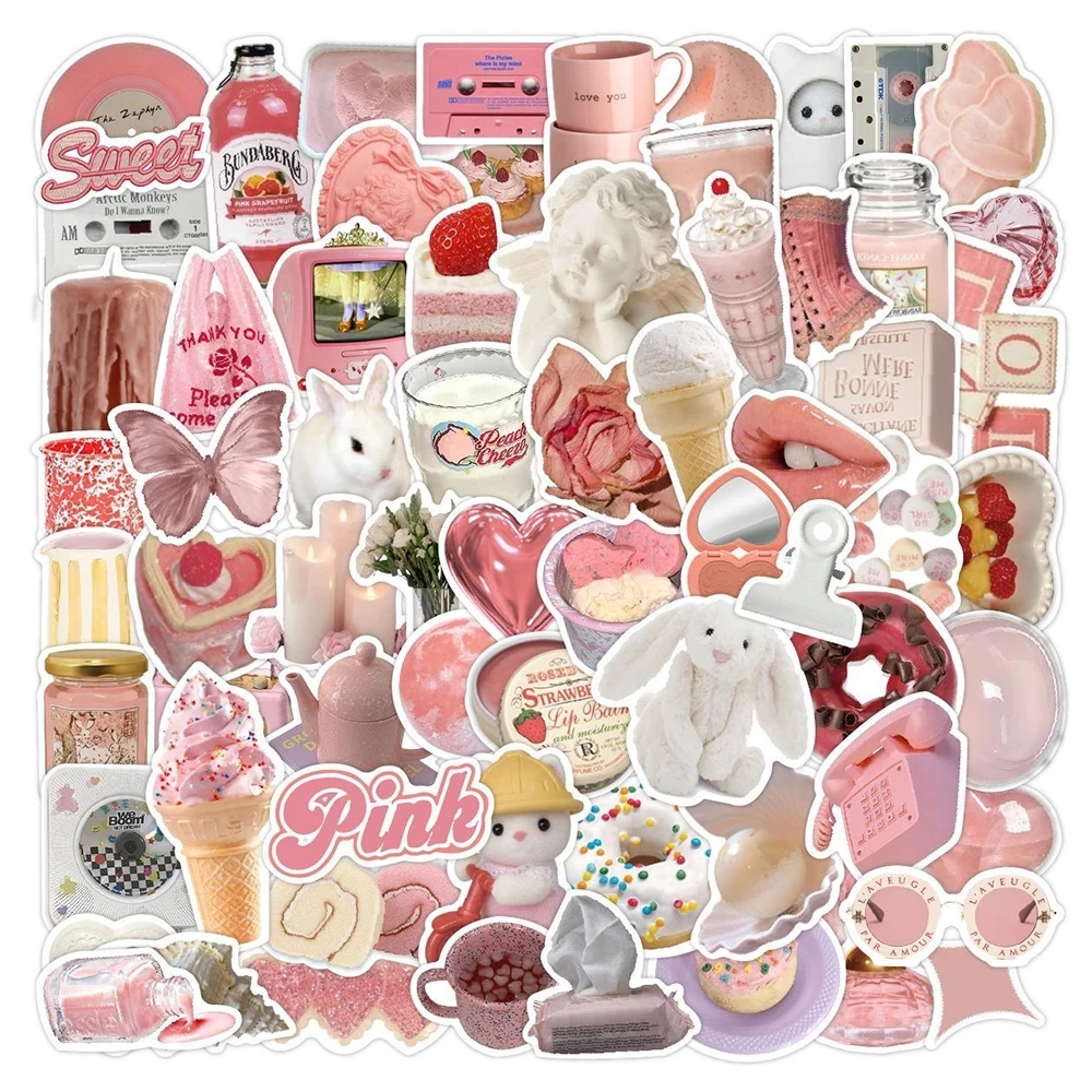 10/30/70pcs Kawaii Pink Cute Cartoon Stickers giocattolo estetico decorazione fai da te valigia Notebook telefono cancelleria Car Sticker