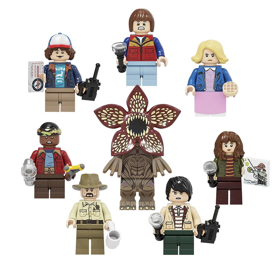Les figurines miniatures de Dustin, Mike, Lucas et Eleven du film Upside Down : Blocs de construction éducatifs pour enfants