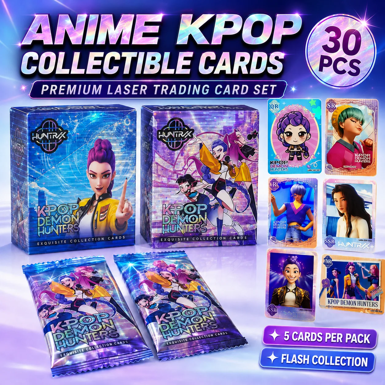 

Hot 1/30pc Rare Kpop Anime Flash Card Set Laser Foil Collectible Trading Cards for Exchange Display Hobby Gift