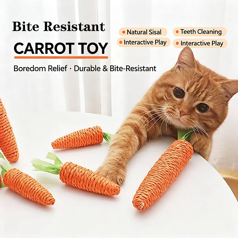 Cat Carrot Interactive Sound Toy Teething Stick Paper Rope Scratcher Bite Resistant Anti Bite Teeth Cleaning Pet Supplies