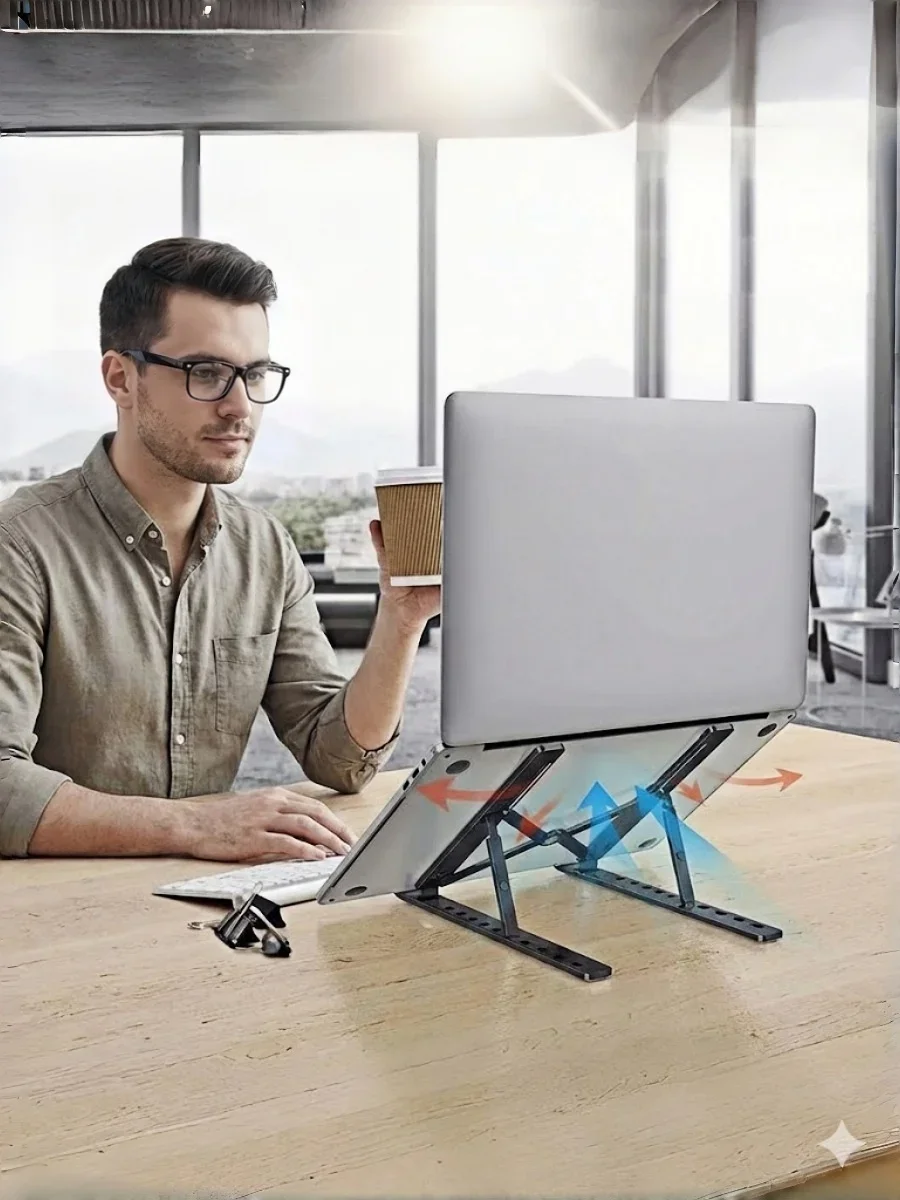 

Ergonomic Laptop Stand for Desk, Adjustable & Foldable Laptop Riser, Ventilated Cooling Notebook Holder for 10-15.6” Laptops,