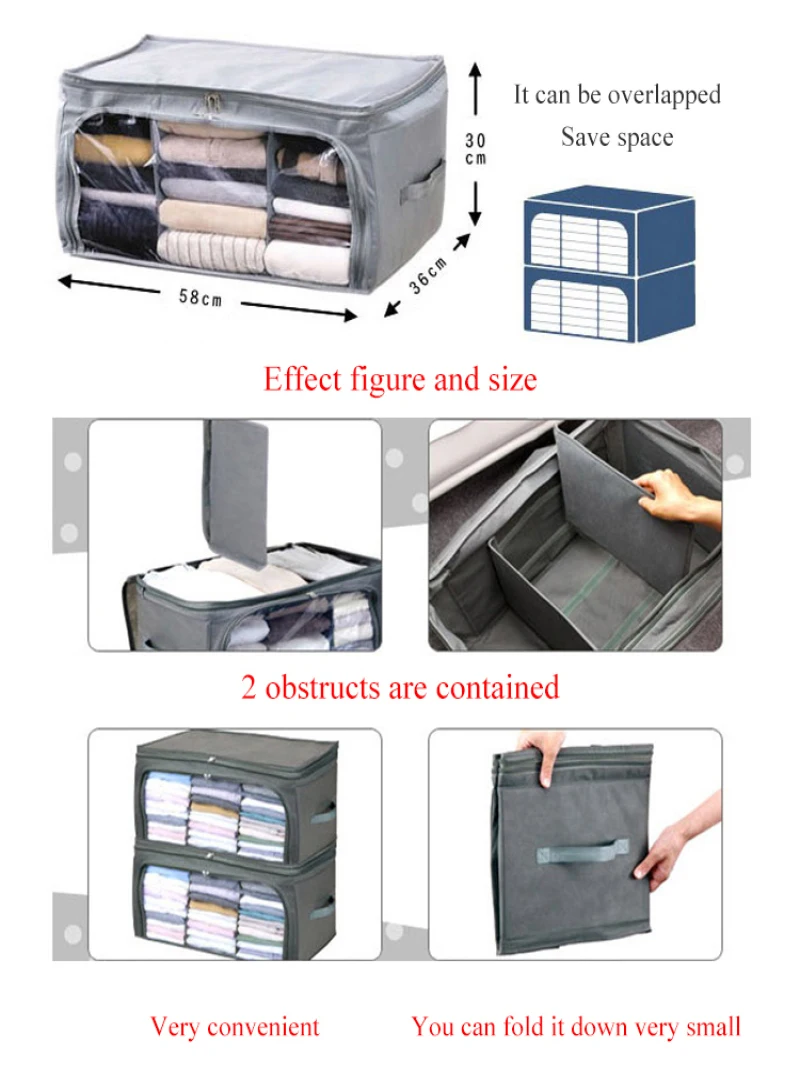 Caja de almacenamiento plegable de doble apertura, organizador de carbón de bambú visible, lado superior, doble apertura