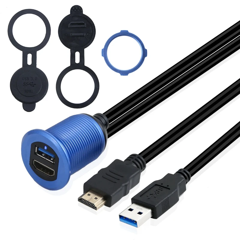 조명이 달린 금속 듀얼 USB 3.0 마운트, USB HDMI 마운트 케이블, Usb3.0 케이블 커넥터, Hdmi 플러시 마운트, 자동차 플러시 마운트 대시 Hd 와이어