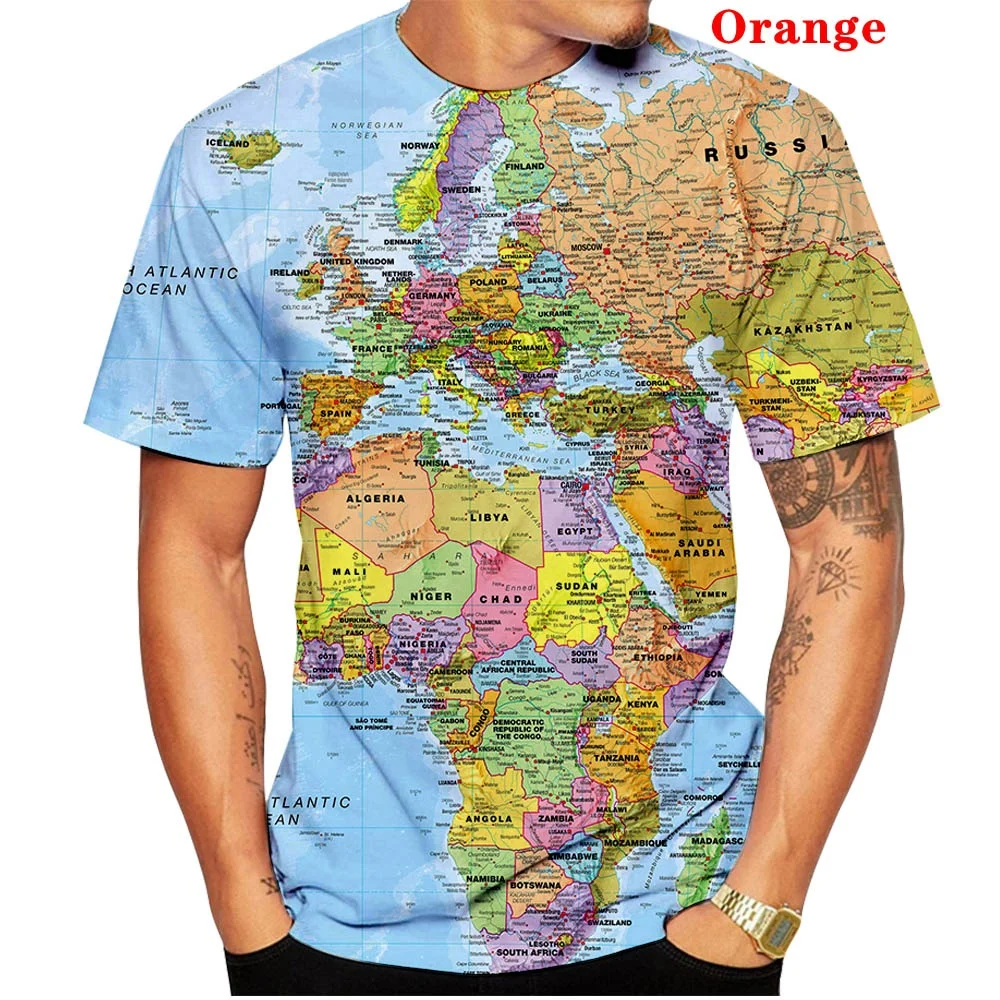 Men Fashion brand tees shirt Casual World map 3d printing T-shirt Funny summer Tops short sleeved novelty Tshirt