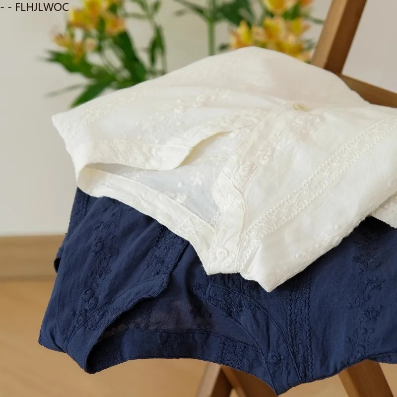 Hauts en coton chemisiers Mori filles FLHJLWOC Design femme japon Style mignon doux manches courtes bouton chemises rétro Vintage hauts