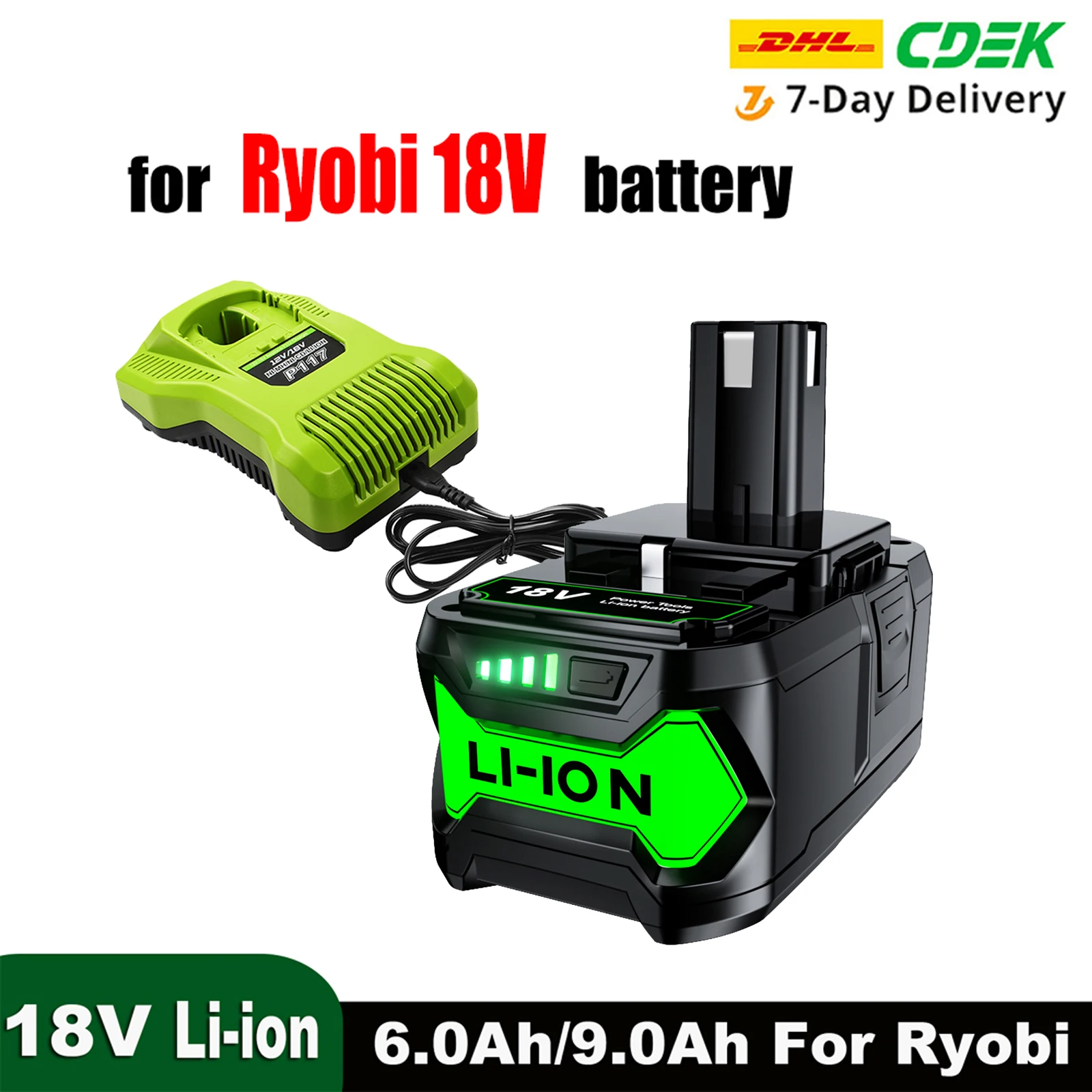 Bonadget 9000mAh for Ryobi 18v Battery Rechargeable Li-Ion Batteries for P108 P102 P103 P104 P107 BPL1820 Power Tool Baterry