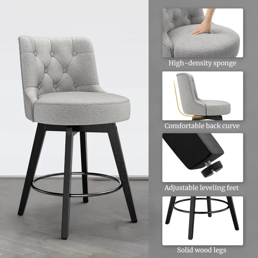 26" H Bar Stools Set of 4, Modern Counter Stools with Back and Metal Round Footrest, Linen Fabric Upholstered Barstools